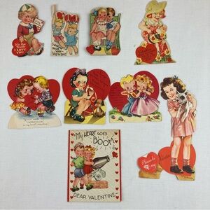 Vintage 1920's - 1940's Die Cut Valentine's Day Cards Lot Set 9 Collection